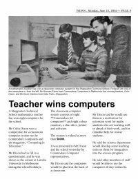 Thumbnail of 1984 newspaper article titled 'Teacher wins computers'